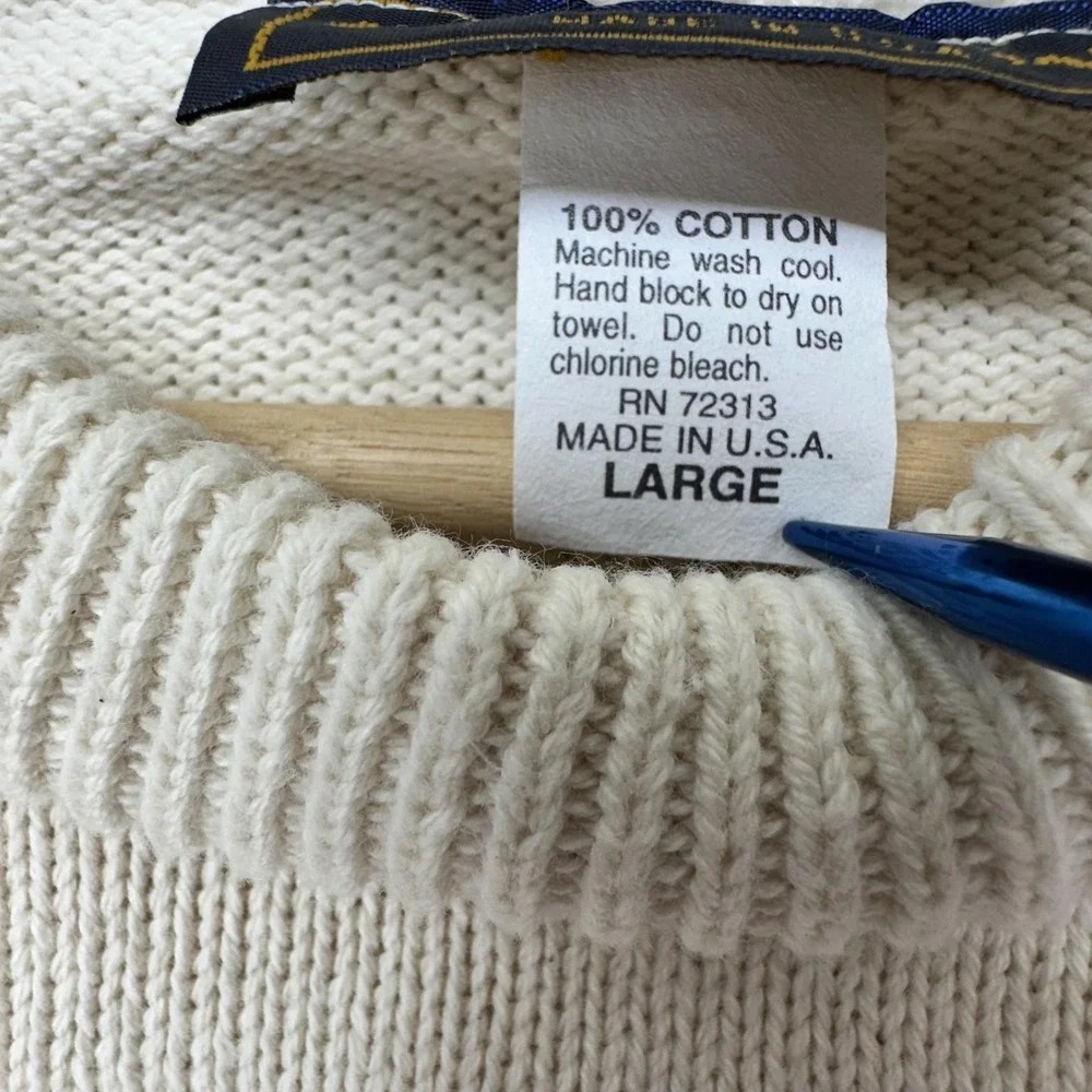 Andrew Rohan‎ Cadillac Sweater Mens Large Cream Crewneck Knit Embroidered 90s